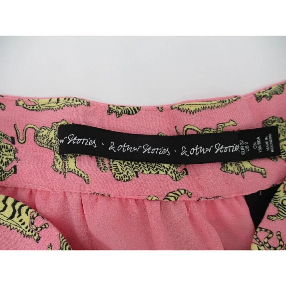 & Other Stories Womens Skirt 2 Pink Yellow Tigress Midi Skirt Animal Print Rayon